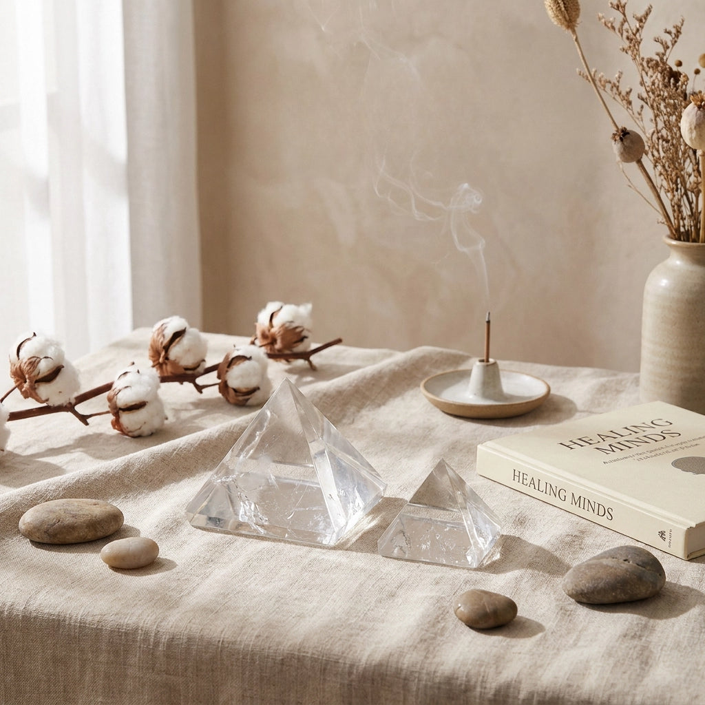 Polished clear quartz pyramid natural stone decor for desk shelf and gifts