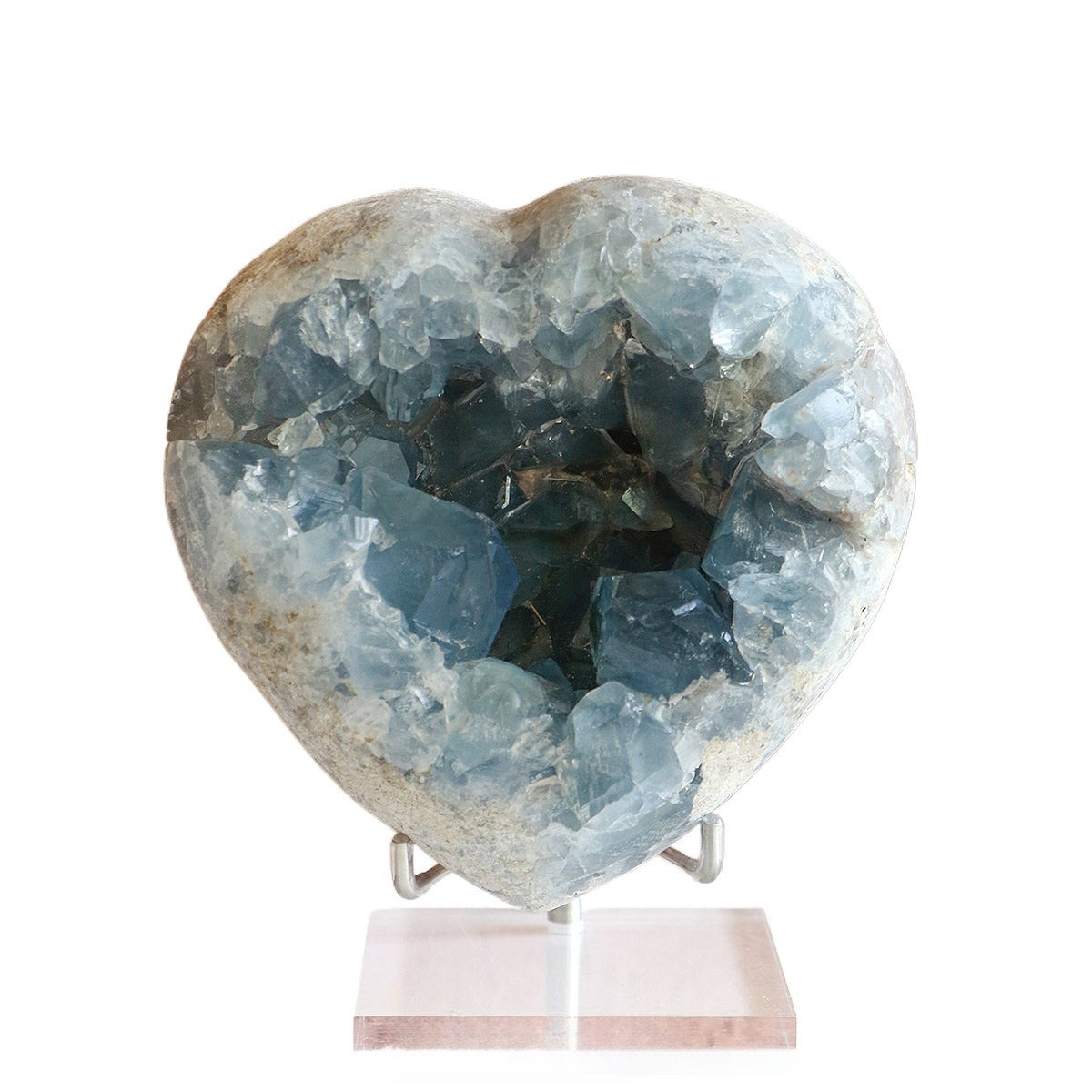 Raw celestite blue crystal geode cave for home decor meditation and sleep - side view