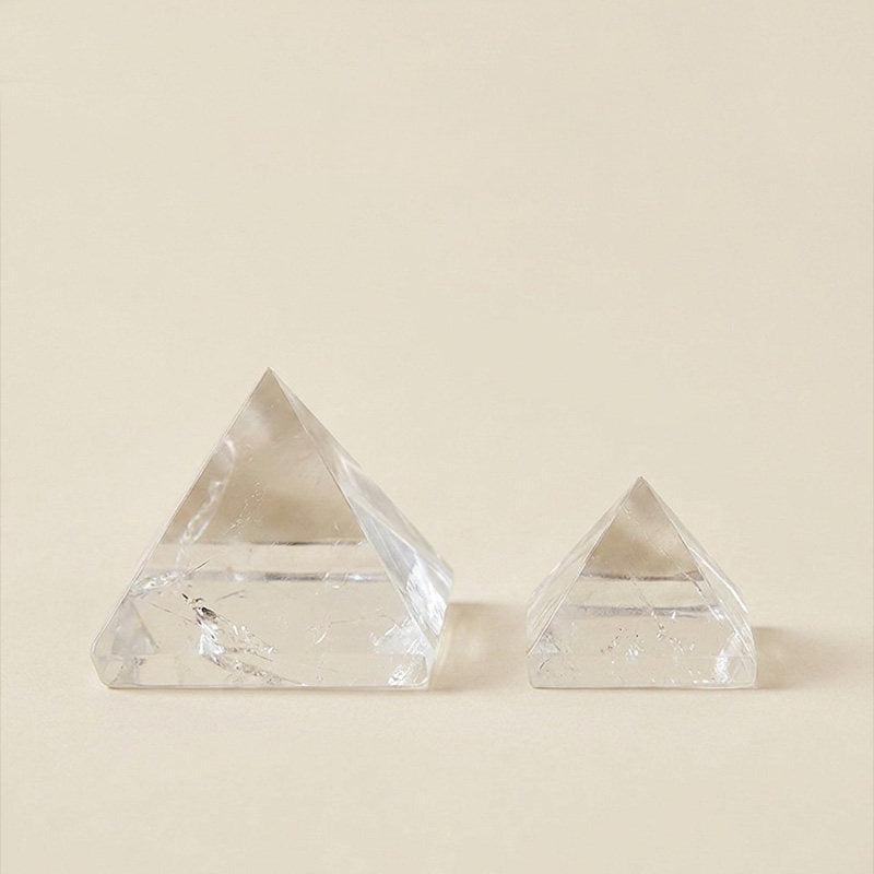 Natural clear quartz crystal pyramid polished energy decor for home office and meditation