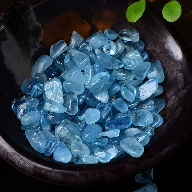 Aquamarine polished crystal chips 100g pack for terrariums vase filler and home decor