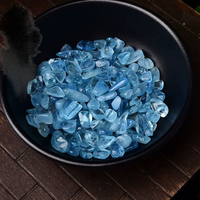 Blue aquamarine tumbled stone gravel for aquarium style landscaping and crystal bowls