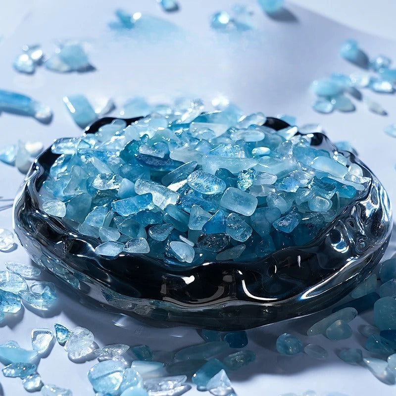 Blue aquamarine gemstone chips natural stone gravel for aquarium style decor and crafts