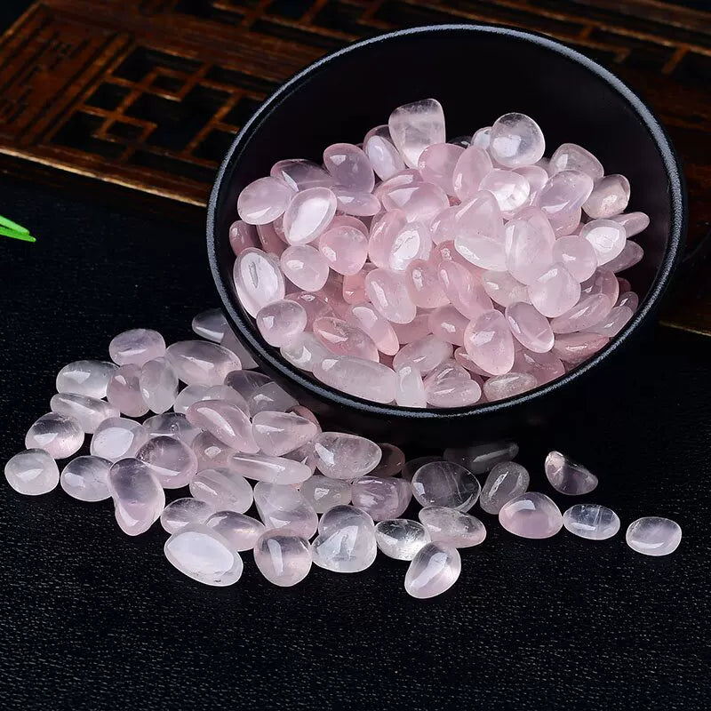 Natural star rose quartz chips available in 100g and 500g packs with multiple sizes