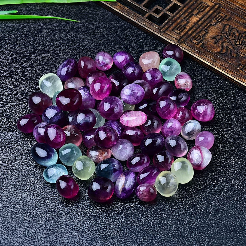 Polished rainbow fluorite stones green purple crystal chips in 100g pack