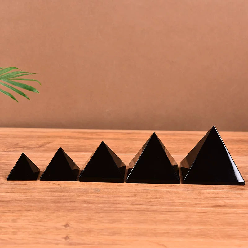Black obsidian crystal pyramid for feng shui entryway shop desk and car display