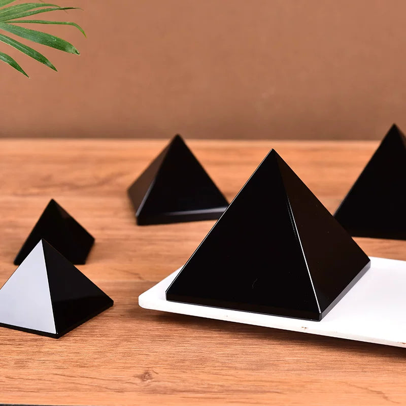 Natural black obsidian pyramid polished protection crystal decor for wealth home and office
