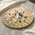 Wish crystal grid ritual set with 49 natural stones bamboo tray and intention cards