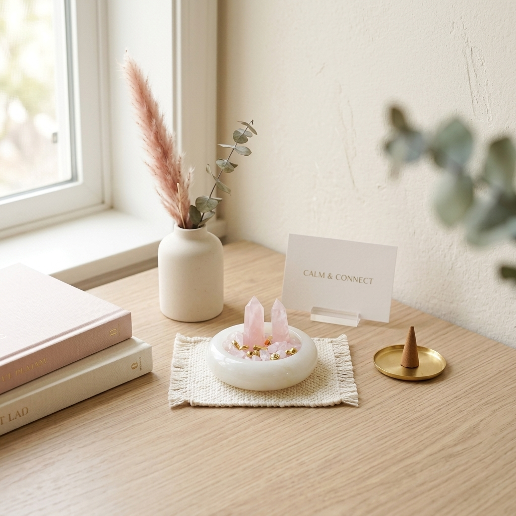 Natural pink rose quartz crystal display piece for office tabletop and crystal collections