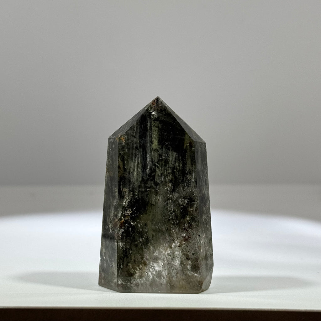 Natural green phantom quartz point tower hexagonal wealth crystal decor 55.6mm