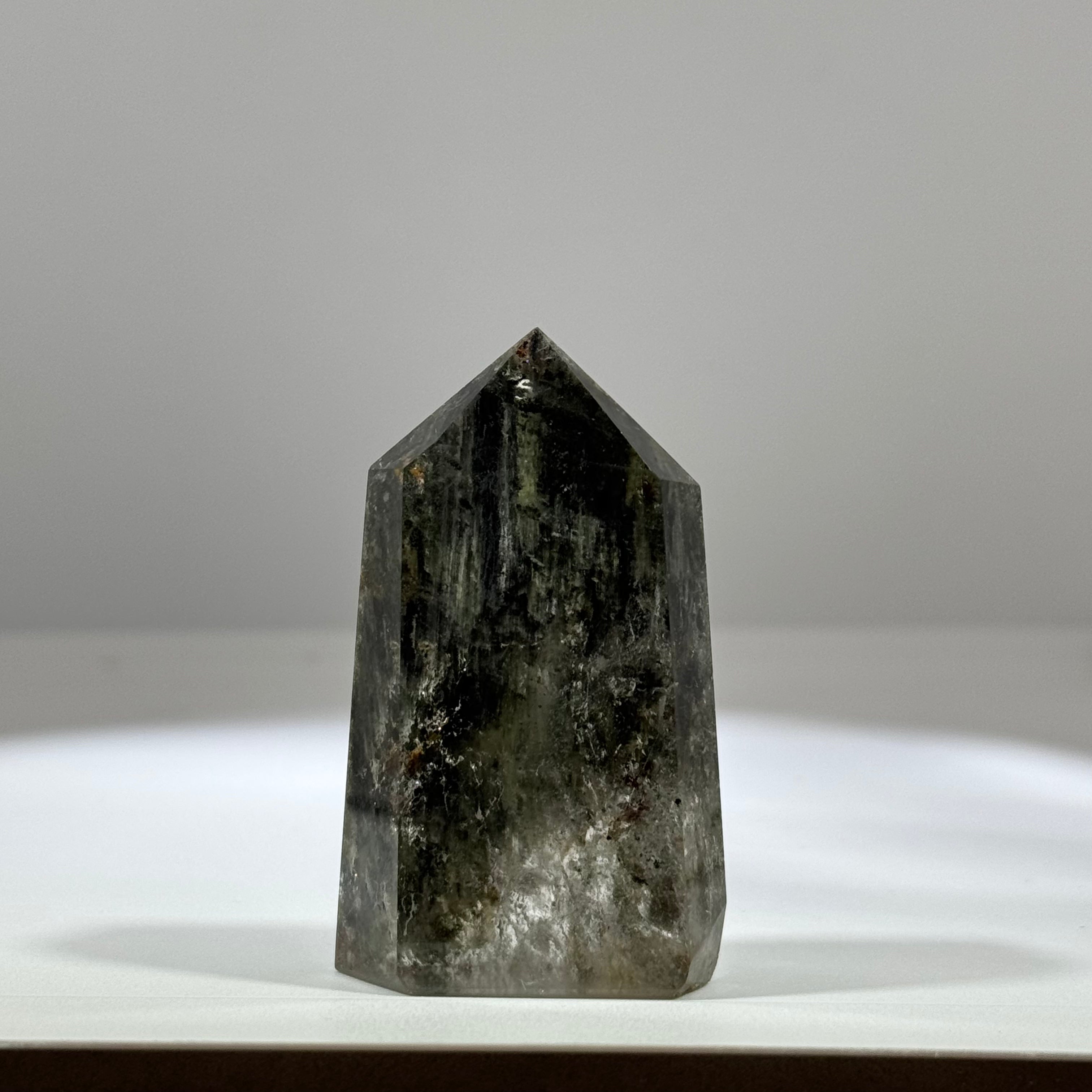 Natural green phantom quartz point tower hexagonal wealth crystal decor 55.6mm