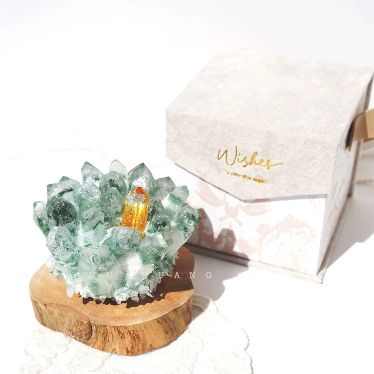 Natural green phantom quartz crystal cluster for bracelet cleansing and crystal charging