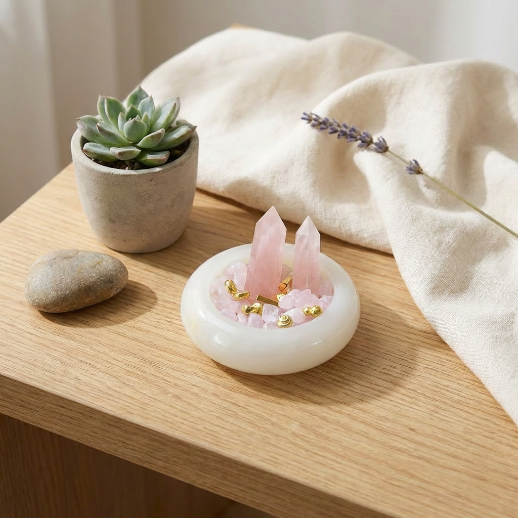 Luxury rose quartz tower jade bowl set creative gift and natural stone home decor