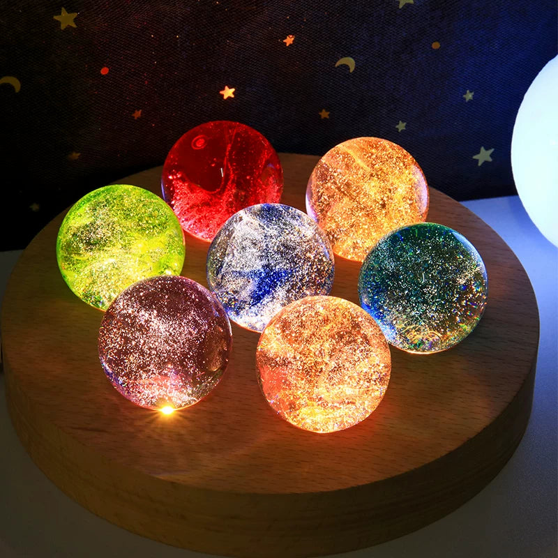 Gift ready rainbow glass crystal ball set with round or rectangular display base