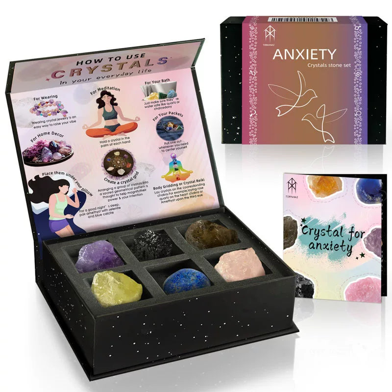 Six piece meditation crystal set for altar decor journaling breathwork and mindfulness