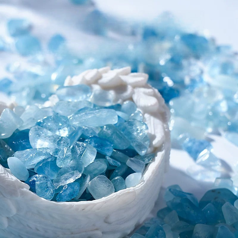 Aquamarine polished crystal chips for terrariums plant decor meditation and energy work