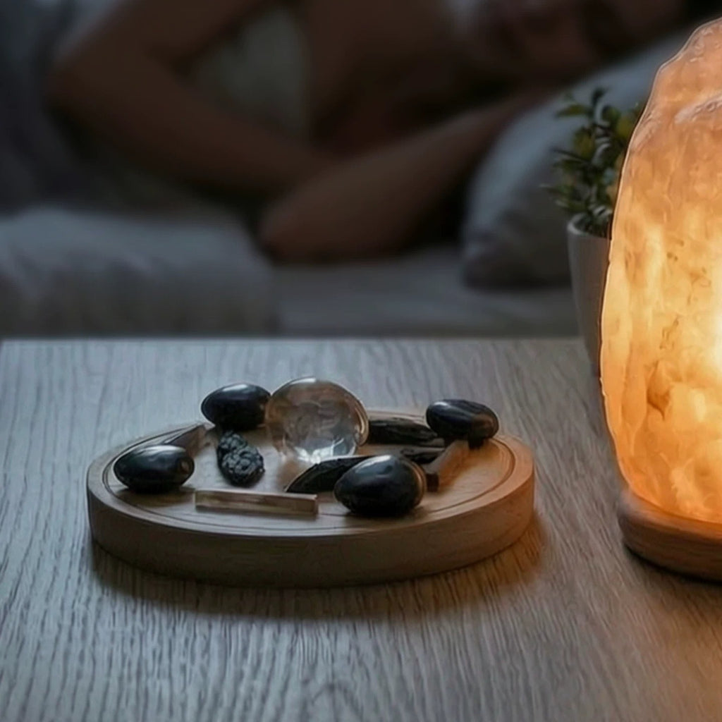 12 stone crystal grid kit with bamboo tray for home altar bedroom and gifts